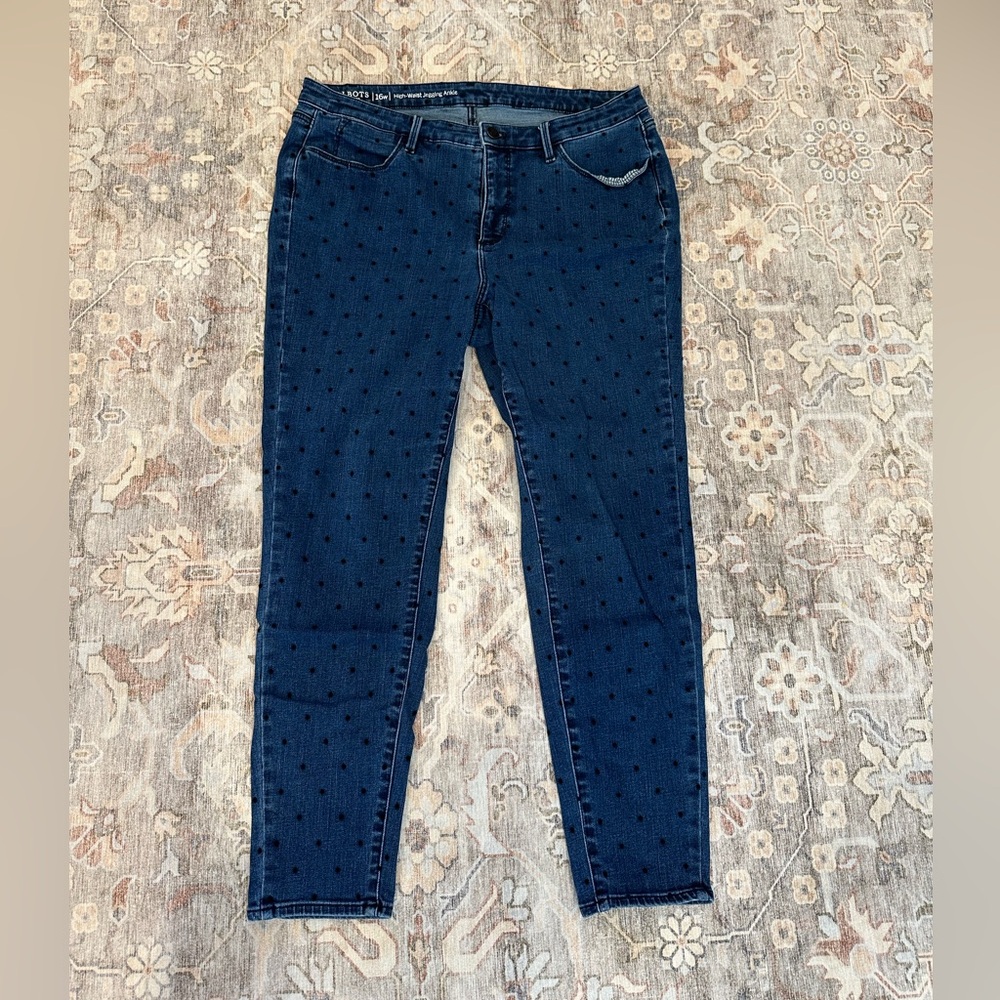 Talbots Dark Blue Skinny Jeans with Subtle Black Dot Pattern